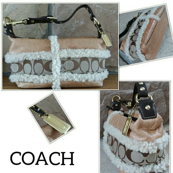 Coach Handbags - COACH Leather and Wool Small Purse Wristlet